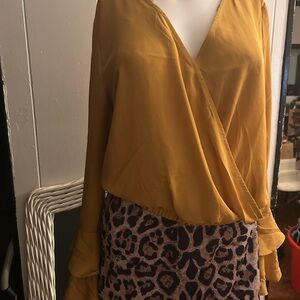 Mustard Wrap Blouse with Leopard Skirt